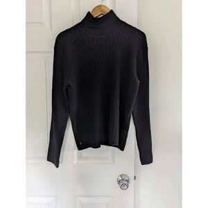 Vtg Anne Klein Black Cable Sweater Women's‎ XXL Stretch Turtleneck Minimalist